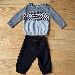 Gray Sweater with Pattern and Black Pants Set